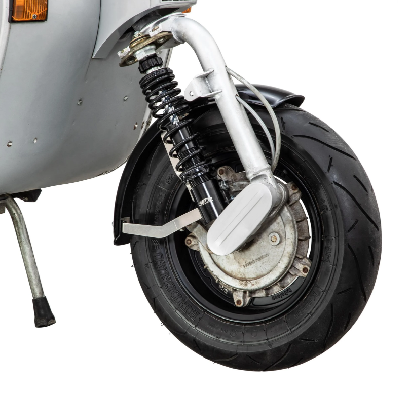 Kotflügel 2.0 Garelli EVO II für Vespa PX 80-200ccm, GFK schwarz, Halter Edelstahl gebürstet