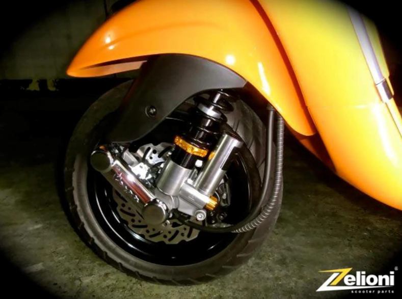 Stoßdämpfer vorne ZELIONI für Vespa ET2/​ET4/​LX/​LXV/​S 50-150ccm, silber/orange/schwarz