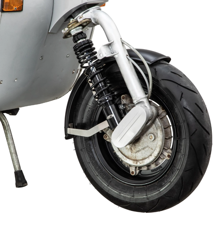 Kotflügel 2.0 Garelli für Vespa PX 80-200ccm, Metall schwarz matt, Halter Edelstahl gebürstet