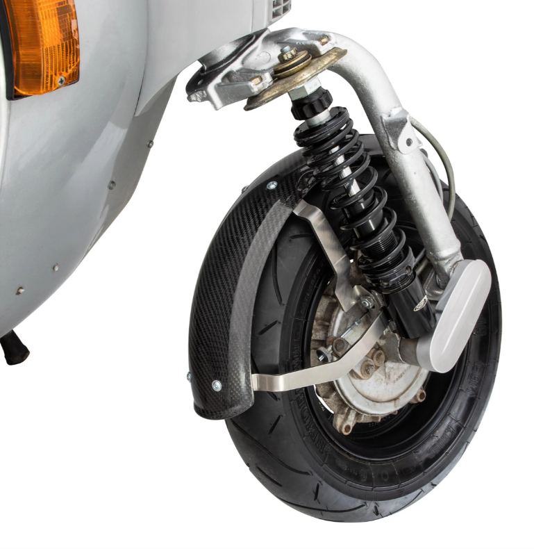 Kotflügel 2.0 Garelli EVO II für Vespa PX 80-200ccm, Carbon klar, Halter Edelstahl