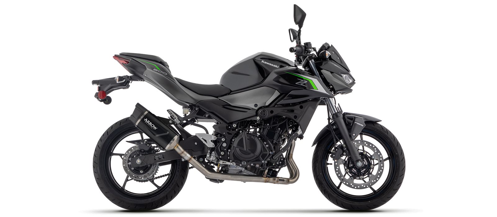 ARROW Auspuff INDY RACE EVO Aluminium schwarz für Kawasaki Z500, Ninja 500 Modelljahr 2024-