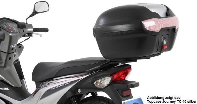 Journey Topcase 40 schwarz-silber inkl. Träger für Honda AFS 110i Wave (12-16) Hepco & Becker