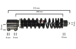 YSS Stoßdämpfer, vorne, 240 mm, Basic Mono Shock, mit Stud, VD222-240T-02