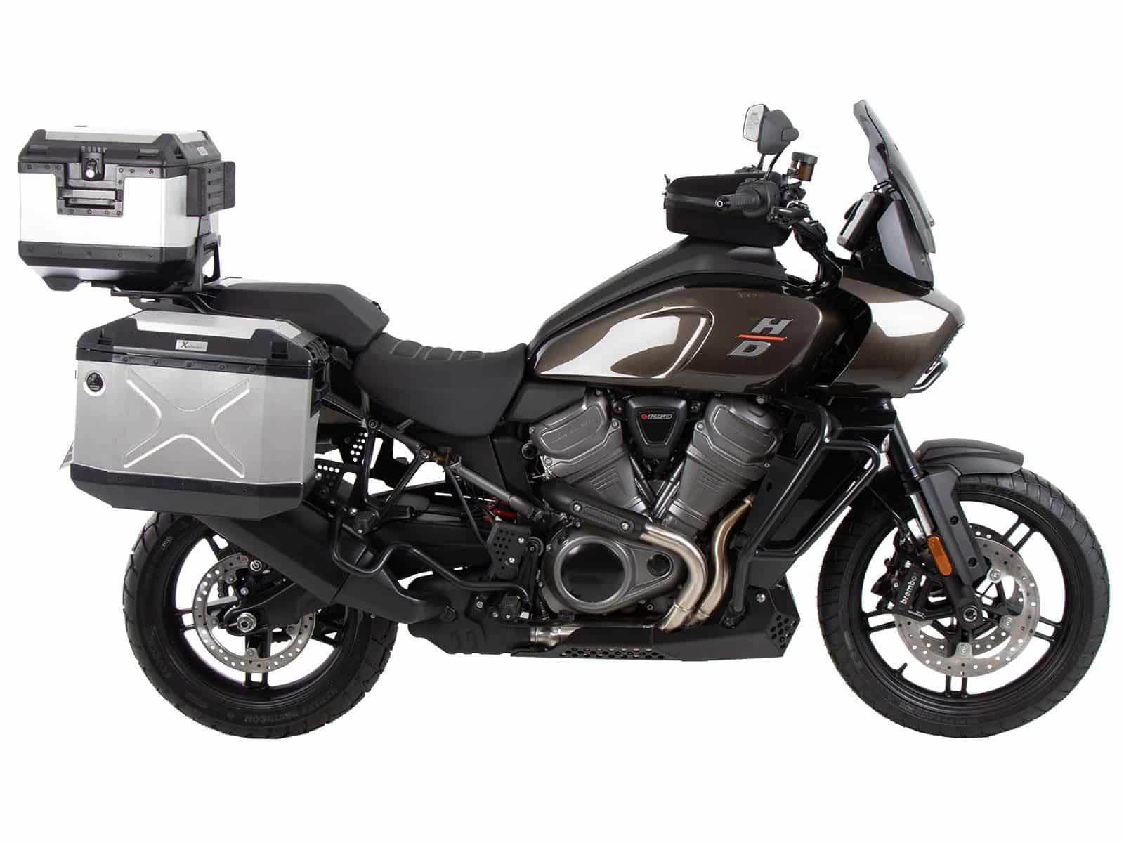 Kofferträgerset Cutout inkl. Kofferset Xplorer Cutout silber für Harley Davidson Pan America (21-)