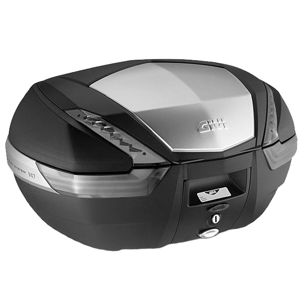 V47 TECH MONOKEY Topcase 47 Liter schwarz / alu mit transparenten Reflektoren Givi