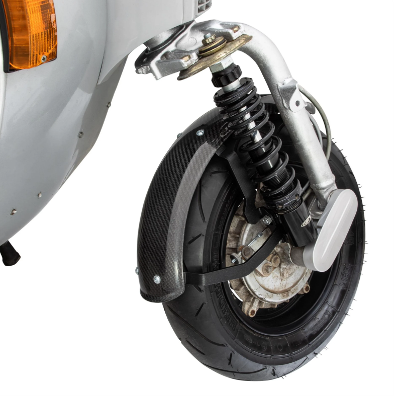 Kotflügel 2.0 Garelli EVO II für Vespa PX 80-200ccm, Carbon klar, Halter schwarz