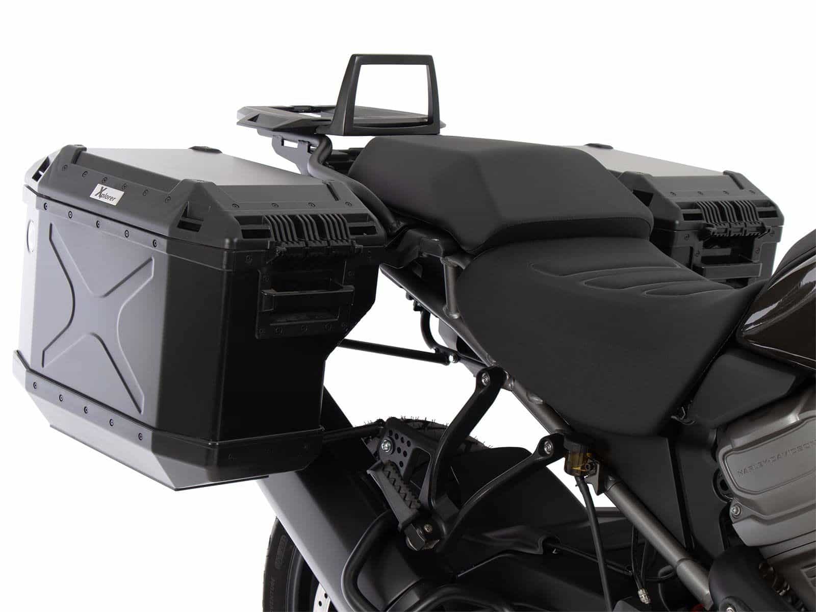 Kofferträgerset Cutout inkl. Kofferset Xplorer Cutout schwarz für Harley Davidson Pan America (21-)