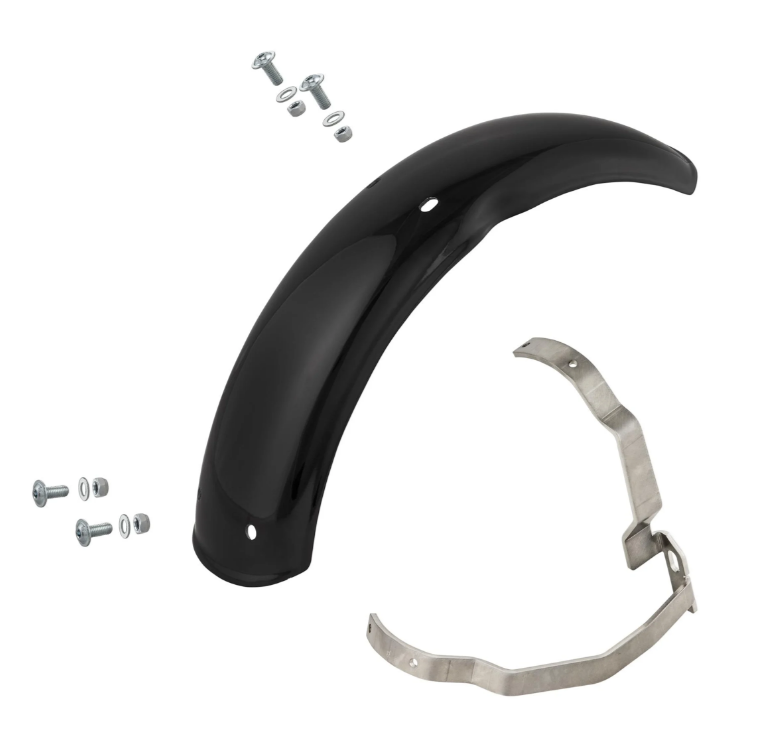 Kotflügel 2.0 Garelli EVO II für Vespa PX 80-200ccm, GFK schwarz, Halter Edelstahl gebürstet