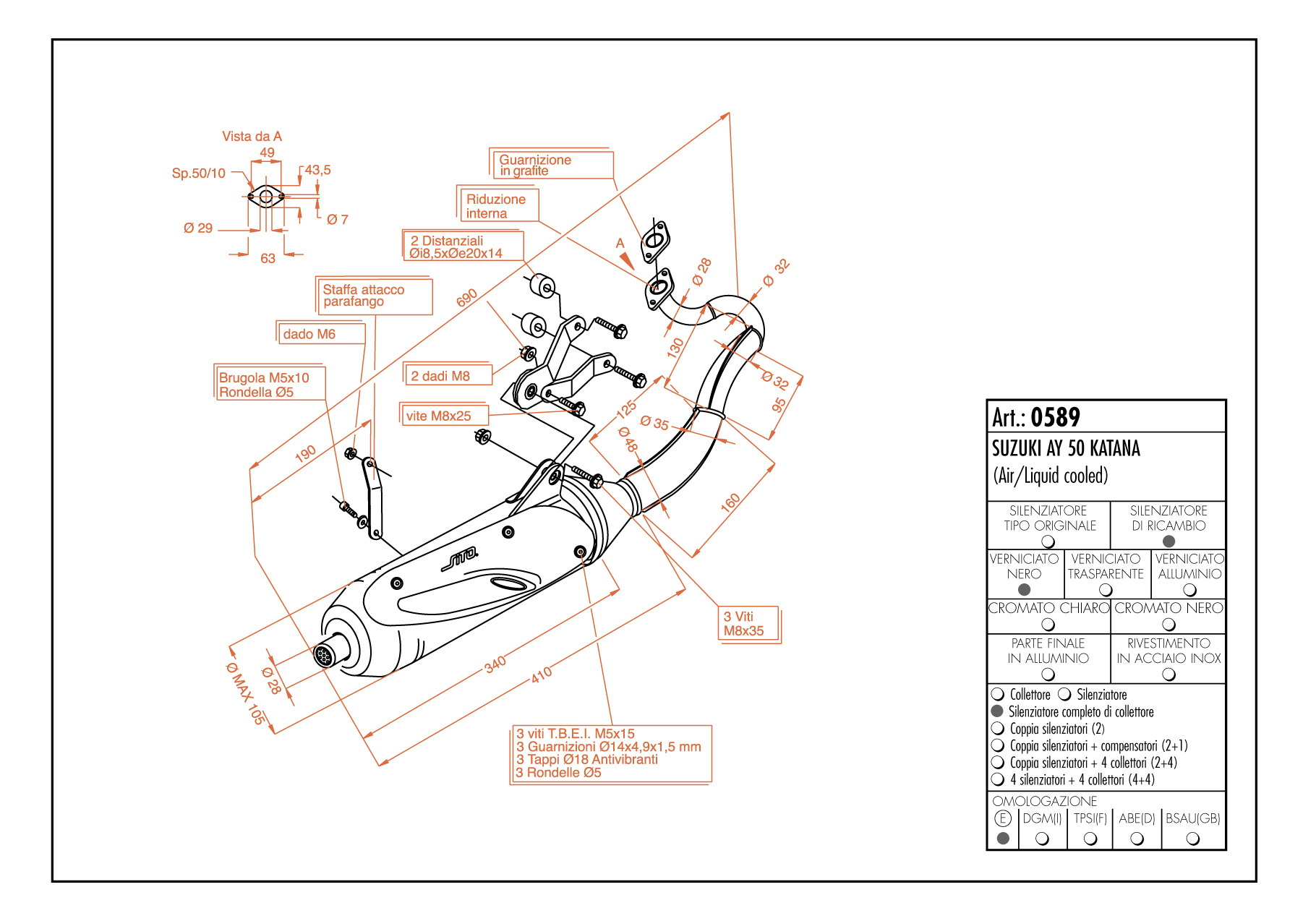 Sito / LeoVince Auspuffanlage Sito Standard, Full System für Suzuki AY 50 Katana AC / LC (Bj.2002)