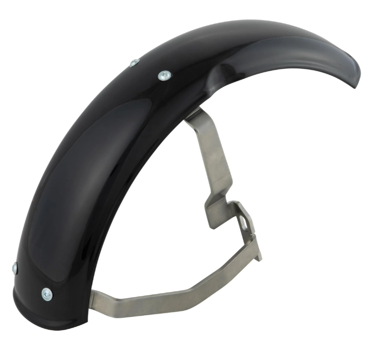 Kotflügel 2.0 Garelli für Vespa PX 80-200ccm, Metall schwarz glänzend, Halter Edelstahl gebürstet