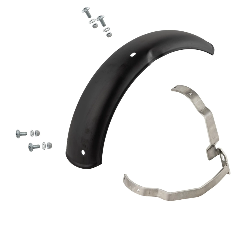 Kotflügel 2.0 Garelli für Vespa PX 80-200ccm, Metall schwarz matt, Halter Edelstahl gebürstet