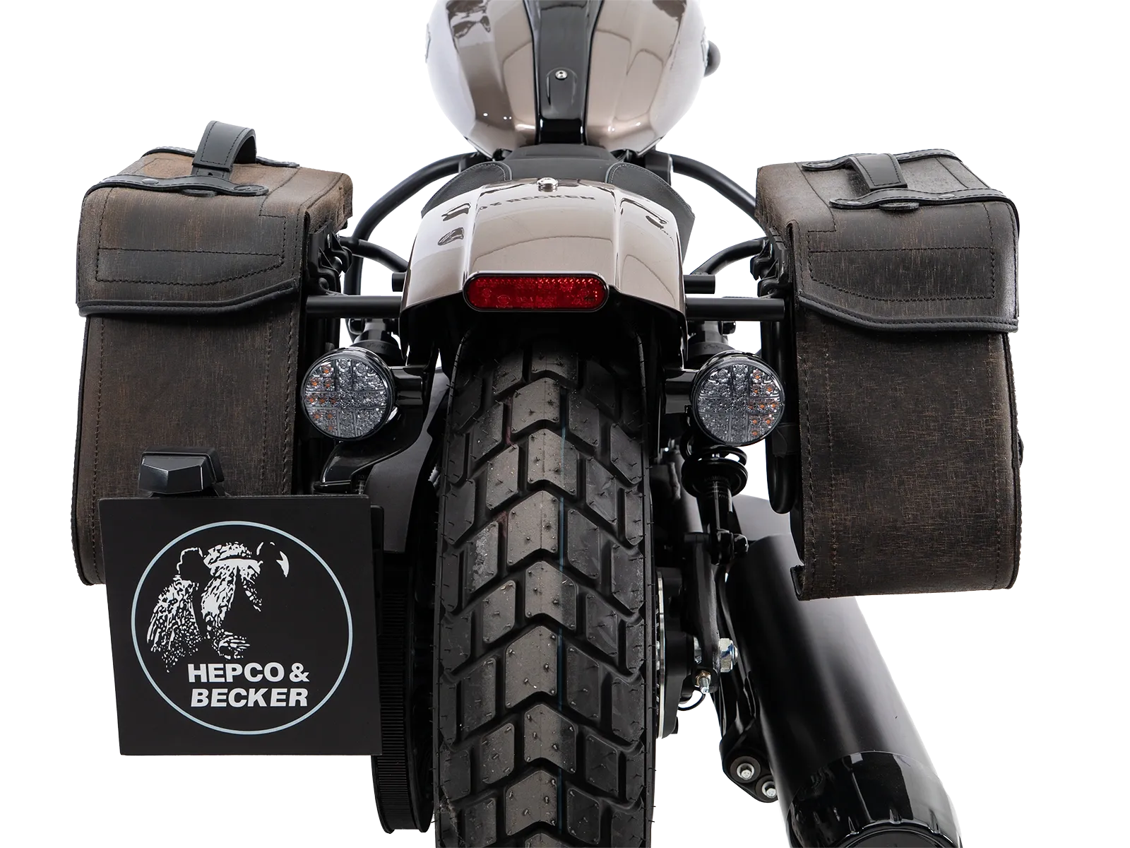 Cutout Taschen Set braun inkl. Halter für Indian Scout Bobber 1250 (25-) Hepco & Becker