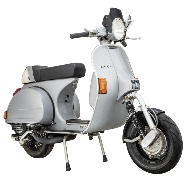 Kotflügel 2.0 Garelli für Vespa PX 80-200ccm, Metall schwarz matt, Halter Edelstahl gebürstet