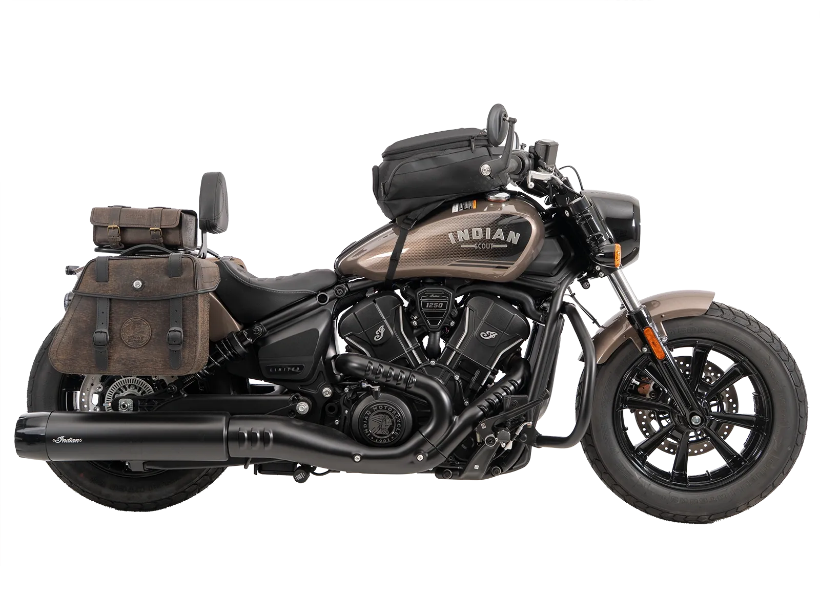 Cutout Taschen Set braun inkl. Halter für Indian Scout Bobber 1250 (25-) Hepco & Becker