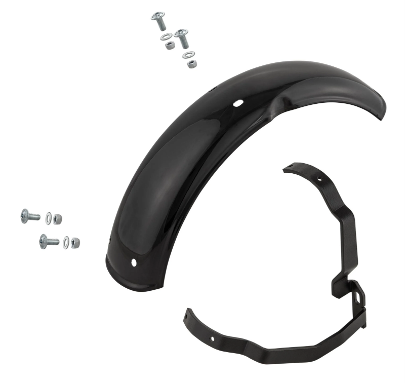 Kotflügel 2.0 Garelli für Vespa PX 80-200ccm, Metall schwarz glänzend, Halter schwarz