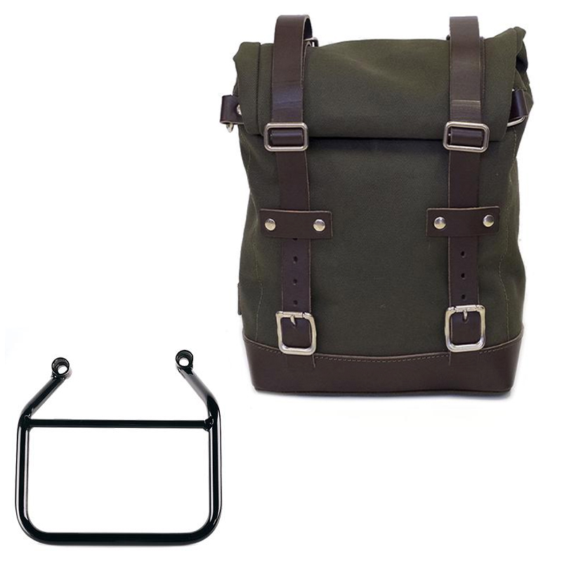 Canvas-Seitentasche links 10L-14L + Rahmen Triumph Scrambler 400 X - Grün/Braun