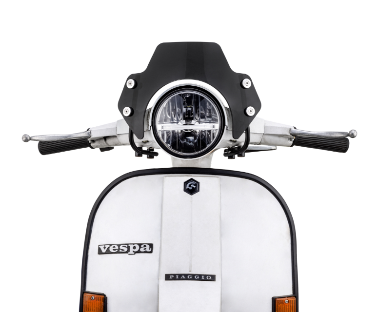 Flyscreen für Vespa PX 80-200ccm, silberne Halter, schwarz getönt