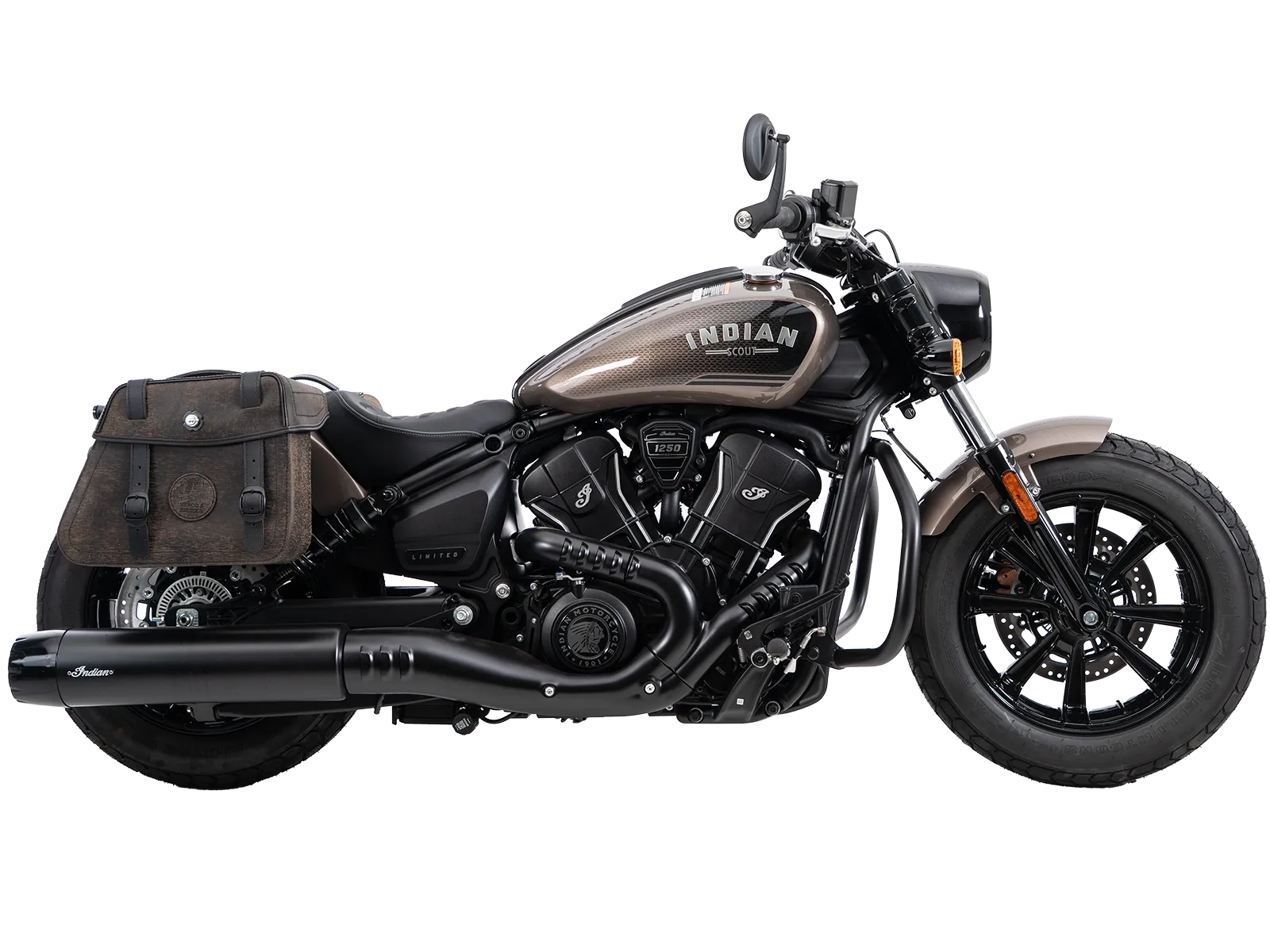 Cutout Taschen Set braun inkl. Halter für Indian Scout Bobber 1250 (25-) Hepco & Becker