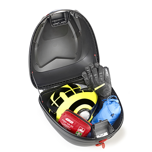 B330 MONOLOCK Topcase schwarz mit roten Reflektoren und Platte Givi