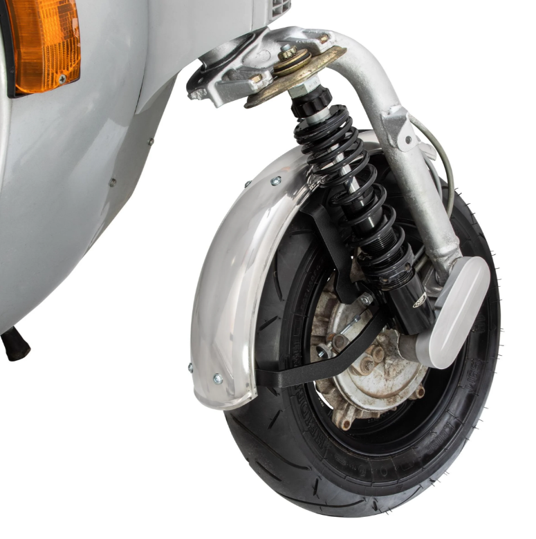 Kotflügel 2.0 Garelli für Vespa PX 80-200ccm, Edelstahl poliert, Halter schwarz