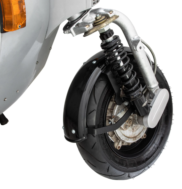 Kotflügel 2.0 Garelli für Vespa PX 80-200ccm, Metall schwarz glänzend, Halter schwarz