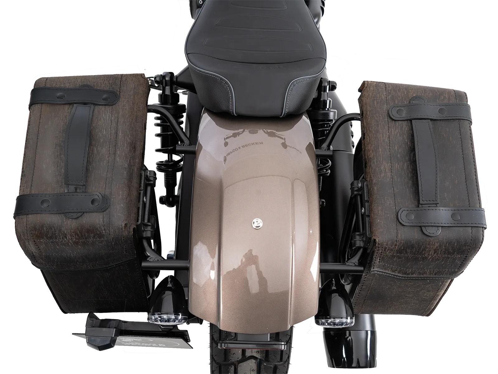 Cutout Taschen Set braun inkl. Halter für Indian Scout Bobber 1250 (25-) Hepco & Becker
