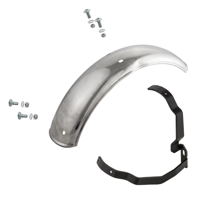 Kotflügel 2.0 Garelli für Vespa PX 80-200ccm, Edelstahl poliert, Halter schwarz