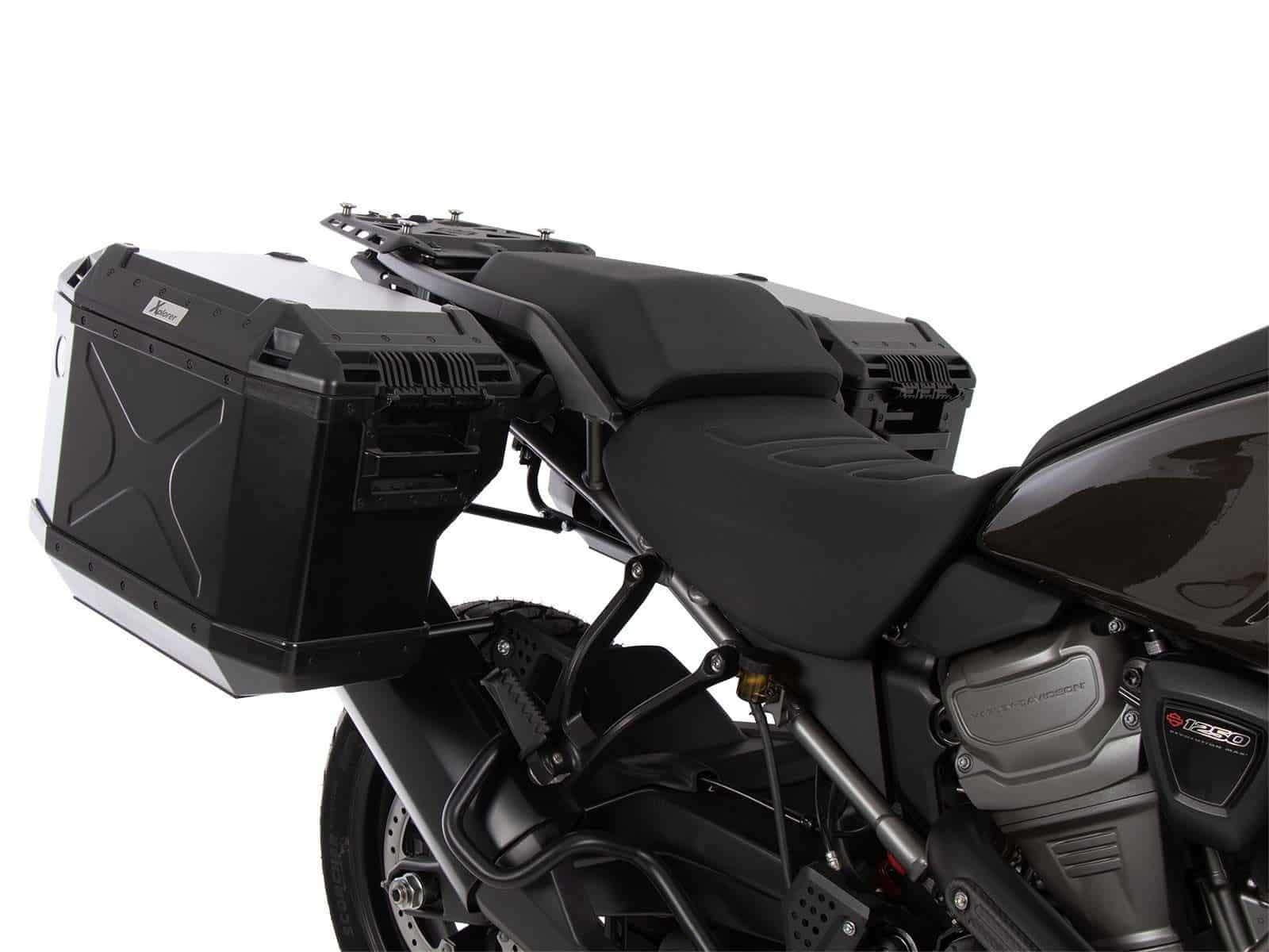 Kofferträgerset Cutout inkl. Kofferset Xplorer Cutout schwarz für Harley Davidson Pan America (21-)