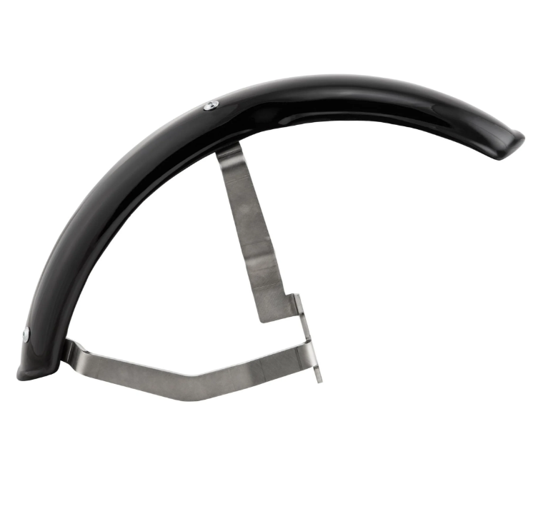 Kotflügel 2.0 Garelli EVO II für Vespa PX 80-200ccm, GFK schwarz, Halter Edelstahl gebürstet